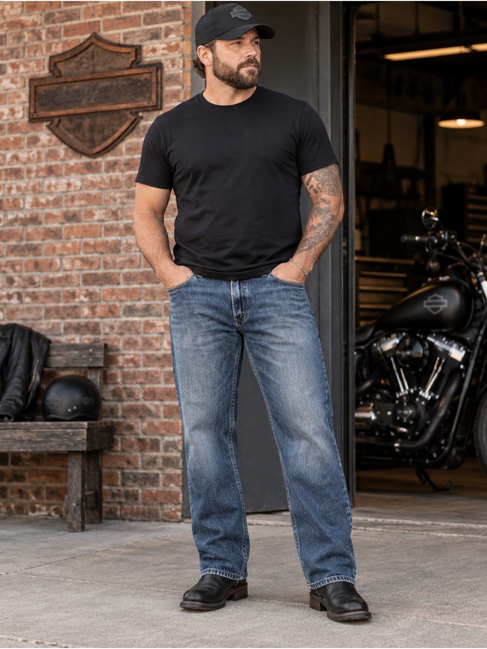 Harley Davidson Genuine Motorcycle Jeans Men 36x32 Straight Leg Blue Denim